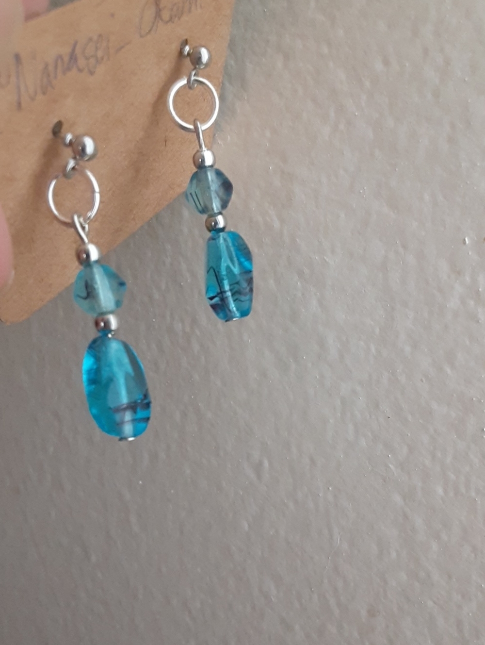 Blue Glass Bead Drop Earrings